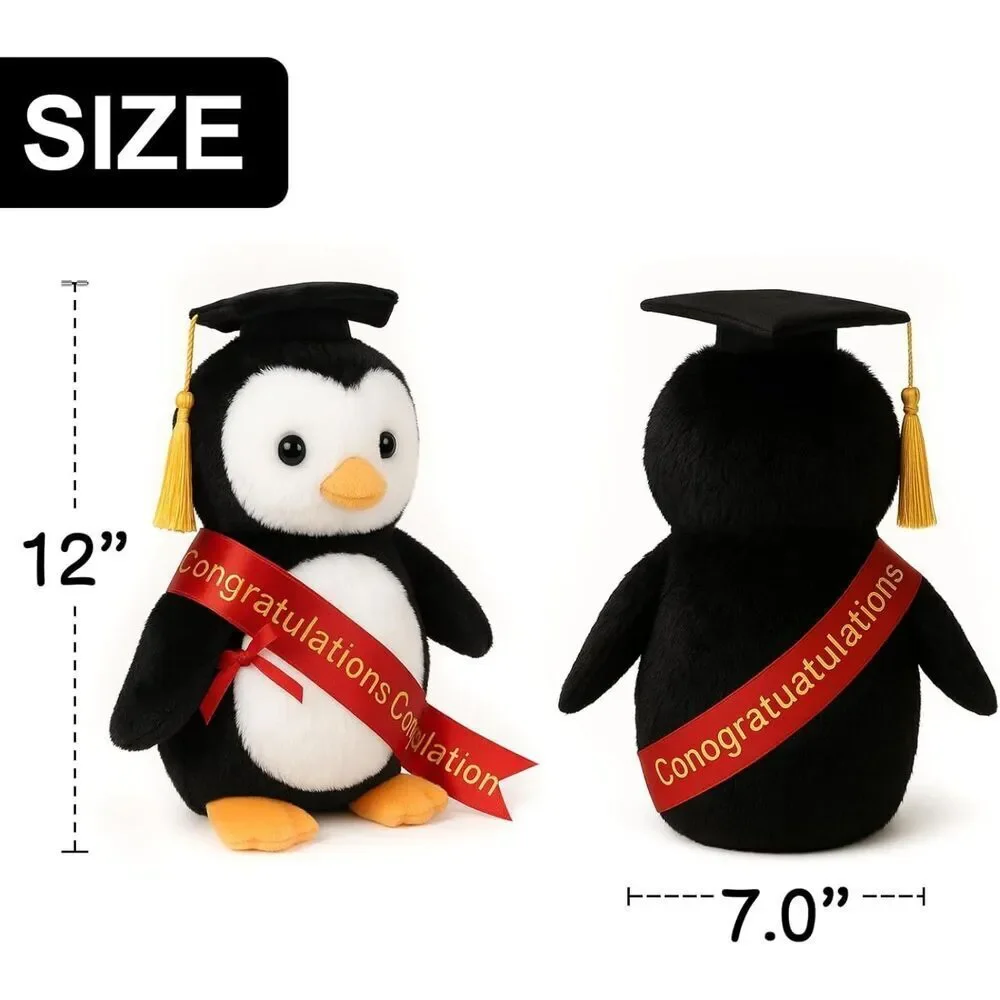 12 inches Velvet Gold Plush Penguin Stuffed Animal with Graduation Doctoral Tam